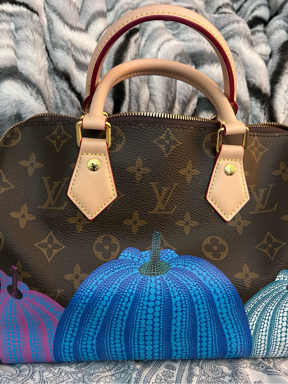 Louis Vuitton Brown Monogram Satchel with Blue Pumpkin Motif